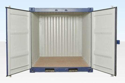 8 ft Shipping Container – Blue, Corten Steel, 28mm Marine Ply Floor