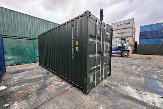 20 ft Shipping Container – Dark Green – Corten Steel, CSC Plated, 28mm Marine Ply Floor