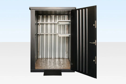 Flat Pack Metal Garden Store – 2.28m x 1.55m, Galvanized Steel with Double Locking System and Retractable Ramp