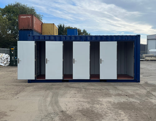 20ft Shipping Container with Four Hinged Steel Doors and Movable Partitions – Blue