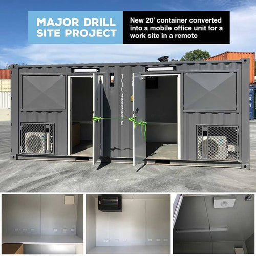 A new 20’ container converted into a mobile office unit