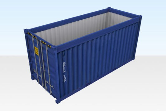 20 ft Open Top Container – Removable Bows, Weatherproof Tarpaulin, Lashing Rings